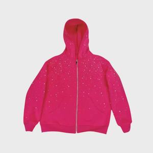 Latest Autumn ODM Lined Casual Knitted <b>Rhinestone</b> Zip-Up Hoodie with Front Logo 260g <b>Fabric</b> Weight High Quality Women's Cotton - Product Image 2