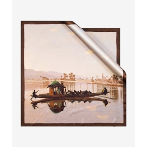 Beige Silk Square Scarf with Landscape Pattern - Product Image 2