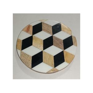 Stlish design rayé antique fait à la main à l'intérieur de sous-verre en bois ensemble de 4 pour servir de tasse en verre à thé noir - Product Image 4