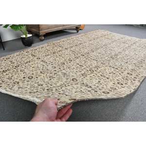 พรมตุรกีโบราณ4.8 x 8.1ft ทรงสี่เหลี่ยมผืนผ้าดีไซน์แบบปะต่อสีเบจสีน้ำตาลผ้าขนสัตว์ผืนใหญ่พร้อมแผ่นยางรองพื้นแบบลาเท็กซ์ - Product Image 4