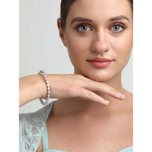 CLARA 925 กำไลข้อมือเงินแท้ทรงลูกแพร์สำหรับผู้หญิงและเด็กผู้หญิงสำหรับของขวัญสร้อยข้อมือคริสตัลชุบโรเดียมสวิสเซอร์แลนด์เซอร์โคเนีย - Product Image 4