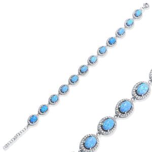 Venta al por mayor de ópalo azul de forma ovalada CZ piedra racimo pulsera hecha a mano turca 925 joyería de plata esterlina - Product Image 1