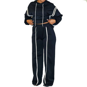 Conjunto Deportivo de Felpa para Mujer, Talla Grande, Estilo Hip Hop, Ropa Deportiva Cómoda para Invierno, Sudadera con Capucha, Diseño Sólido - Product Image 1