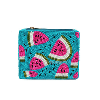 Dompet Mini Buah Lucu 3pcs Buatan Tangan Musim Panas Motif Leopard Berpayet Manik-Manik Rumbai dengan Ritsleting, Dompet Wanita Fashion Buatan Tangan