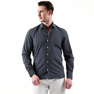 Серый темно-синий белый горошек 100% Хлопковая мужская летняя рубашка для отдыха Готовая в наличии сделанная в Турции