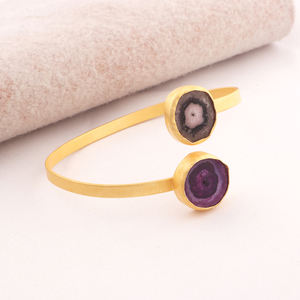 Trendy Jewelry Natural Purple & Black Solar Quartz Open <b>Cuff</b> Bangle Matte Dull Gold Plated Handmade Adjustable Bangle <b>Bracelet</b> - Product Image 2