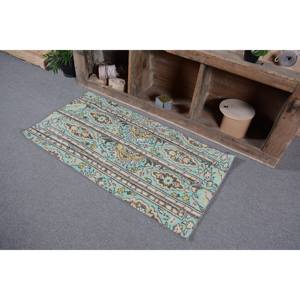 Alfombra turca clásica azul Beige Vintage 2,4x4,6 pies alfombra de retales de lana para sala de estar con respaldo de látex para adolescentes - Product Image 2