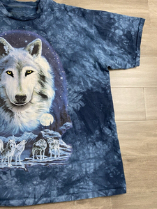 Camisetas con gráfico de Lobo y Luna vintage personalizadas, camisetas con estampado de serigrafía para hombre, camiseta vintage desgastada con lavado ácido - Product Image 4