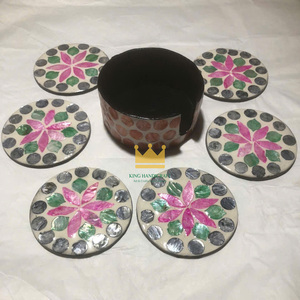 Vajilla Esteras y almohadillas Posavasos de nácar con soporte Portavasos con incrustaciones de conchas marinas Hecho en Vietnam - Product Image 3