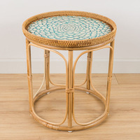 Nouvelle table de chevet en rotin au design unique avec surface en incrustation de nacre meilleures tables d'appoint