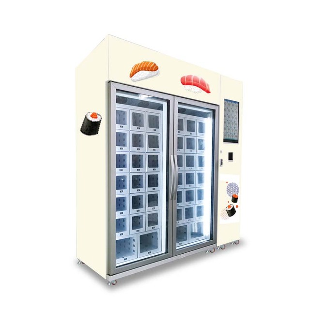 Fresh Ready Food Refrigerated Sushi Vending Machine With Cooling System Custom Locker Size Touch Screen Checking Details