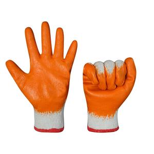 Viet Nam Knitted Wrist Orange Latex Coated Cotton Gloves Anti-Slip Elastic Smooth Finish Customizable Silicone-Free Powder-Free - Product Image 2