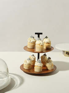 Venta caliente Soportes de pastel de madera de acacia para pasteles de boda Servidor de madera redondo Exhibición de magdalenas Bandeja de exhibición de magdalenas Soporte de pastel de boda - Product Image 4