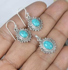Violet Turquoise Tendance Gemstone Pendentif Boucles D'oreilles Ensemble 925 Sterling Silver Fine Jewelry Pendentif Avec 925 Timbre Bijoux En Argent - Product Image 2