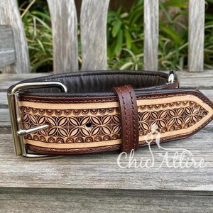Latest Hot Selling Floral Hand Tooled Leather Dog Collar for Pets Real Genuine Leather <b>Padded</b> Adjustable Accessory for Neck Belt - Product Image 1
