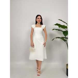 Vestido Satinado Ajustado 2021 2117 con Detalle de Perlas a Rayas en el Pecho y Cintura Natural - Product Image 3