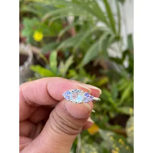 Natural Aquamarine Tanzanite <b>Cluster</b> Ring 925 Sterling Silver Handmade Gemstone Jewelry Wholesale Supplier - Product Image 2
