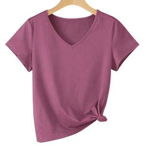 Camiseta de Manga Corta con Cuello en V para Mujer, Transpirable, Informal, Verano, Detalle de Nudo Lateral, Suave, Ligera, Cómoda para Uso Diario - Product Image 1