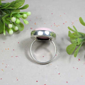GIA Certified Dainty Sterling <b>Silver</b> Fine <b>Ring</b> Natural Pink Rhodochrosite Gemstone <b>Statement</b> Smooth Cut Rhodium Plated Pink - Product Image 5