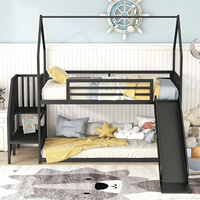 Lit superposé en métal avec toboggan et escalier, design Fun House pour enfants, finition noire