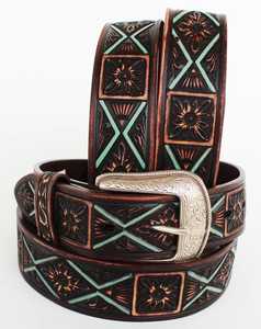Handmade High Quality Western Cow Leather Beaded Belt With <b>Tooling</b> & <b>Engraved</b> Buckle Manufacturer Supplier Saman Exports - Product Image 2