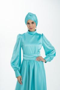 ชุดเดรสอิสลามอบายะห์สลิมฟิตพร้อมผ้าโพกศีรษะสีฟ้าสำหรับผู้หญิงจากผู้ผลิต - Product Image 4