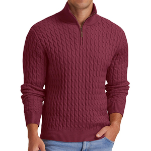 Pull en maille pour homme uni, épais, tricot torsadé, 12GG, côtes, 100% polyester, doublure en laine, anti-rétrécissement, pull d'affaires - Product Image 3