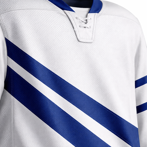 Uniforme de hockey sobre hielo personalizado, conjunto de camiseta y pantalones cortos sublimados en blanco y azul, ropa de equipo para adultos, fabricante OEM ODM - Product Image 5