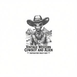 T-Shirt Vintage a Maniche Lunghe con Design Western Cowboy e Alieno, Stile Retrò Promozionale - Product Image 2