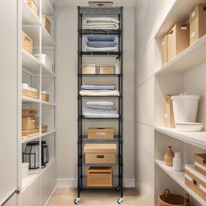 Heavy Duty 9-Tier Draad Doek Plank Display Rack Zwart Verstelbare Planken Wielen Voor Voedselopslag Laag Tarief Lassen - Product Image 5