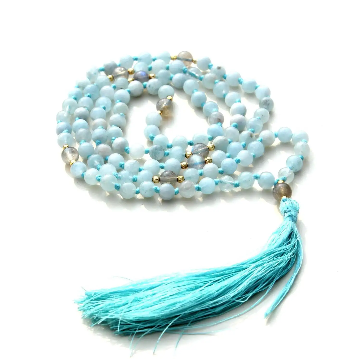 Buy Yoga Jewelry Hindu Spiritual 108 Beads Aquamarine Long Mala Necklace Piedras Naturales Healing Crystal Stone