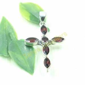 Red Garnet Pendant 925 Sterling Silver <b>Cross</b> Pendant <b>Necklace</b> Handmade Statement Pendant Red Stone Pendant Cut Stone Pendant - Product Image 3
