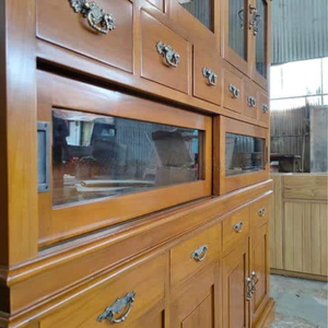 Wooden Sideboard Cabinet Glass Door <b>Storage</b> Console Living Room Buffet Cabinet <b>with</b> <b>Drawers</b> and Fluted Panel - Product Image 6