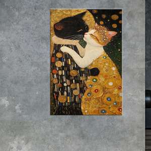 Impression sur toile Gustav Klimt Cat Couple : Art décoratif romantique et élégant, toile emballée - Product Image 1