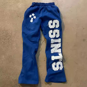 Heavyweight Drawstring Custom <b>100</b>% Cotton French Terry Screen Printing Waist Acid Wash Sun Faded Track Pants Stacked Sweat Pants - Product Image 4