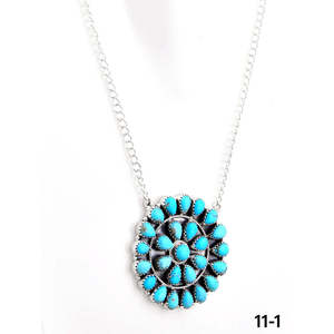 Collier en turquoise de Kingman du sud-ouest et argent sterling avec grappe de fleurs, or 18 carats, diamants et perles, style religieux classique - Product Image 3