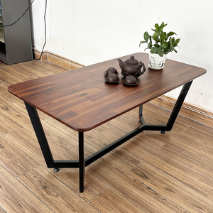 Mesa de Salón Rectangular Moderna de Madera de Acacia con Patas de Hierro 100x50x45cm-TT68222 - Product Image 4