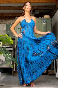 ชุดเดรสแขนยาวผ้าเรยอนสำหรับผู้หญิงชุดเดรสเปิดหลังผูกคอย้อมสีสดใสริมชายหาดทันสมัยสำหรับใส่ในช่วงฤดูร้อนและบรรยากาศวันหยุด - Product Image 2