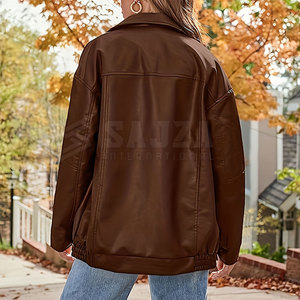 Blouson aviateur en cuir pour femmes à la mode vêtements d'extérieur élégants avec taille côtelée pour streetwear et style quotidien - Product Image 3