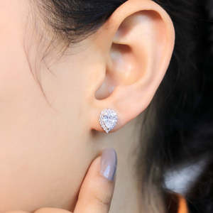 NOVAMART Fine Zarkan Trendy <b>Silver</b> <b>Stud</b> <b>Earrings</b> Water Drop Ball Pattern Religious Cute Style Rhodium Brass Zircon Pearl for Wed - Product Image 1