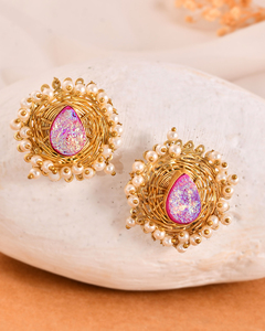 Nueva llegada elegante titanio Druzy pendientes de piedras preciosas chapado en oro bodas y regalos de compromiso mejor precio - Product Image 1
