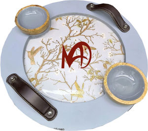Plateau de service artisanal en bois de manguier au fini brillant avec poignée en résine Plateau décoratif en MDF avec revêtement en émail à impression numérique - Product Image 1