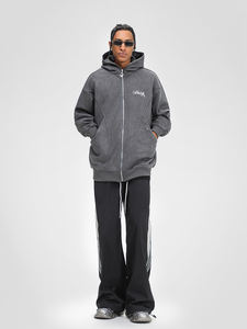 Alta calidad Boxy recortada personalizada azul marino en blanco Zip Up hombres sudaderas con capucha - Product Image 5