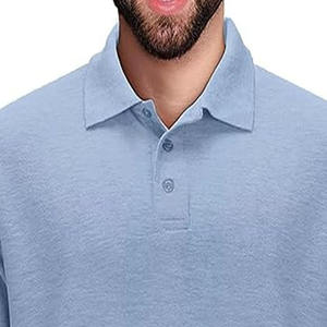 เสื้อโปโลแขนยาวสำหรับผู้ชาย, เสื้อโปโลผ้าฝ้าย/โพลีเอสเตอร์ถักลายพื้นสำหรับใส่เล่นกีฬา - Product Image 2