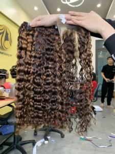 Vente en gros de cheveux humains vietnamiens bruns naturels double trame perruque frisée en dentelle style afro 8 32 pouces paquet brut - Product Image 3