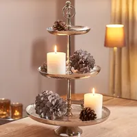 Support à dessert et gâteau rond en acier inoxydable à 3 niveaux poli miroir Support à gâteau de grande taille au design moderne et classique