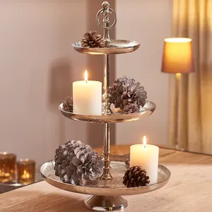 Support à dessert et gâteau rond en acier inoxydable à 3 niveaux poli miroir Support à gâteau de grande taille au design moderne et classique - Product Image 2