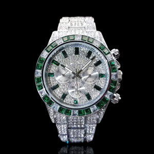 BRIVA JEWELS BJ005 Emerald Frost 42 มม. นาฬิกาโครโนกราฟสุดหรู สแตนเลสสตีล ระบบอัตโนมัติ ขนาด 20 มม. กระจกสไตล์ฮิปฮอป - Product Image 1