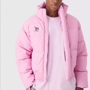 Veste matelassée à col cheminée en PU mat de style nouveau avec logo personnalisé en rose, coupe ample, coupe-vent, chaude, pour l'hiver, pour l'extérieur, pour hommes - Product Image 1