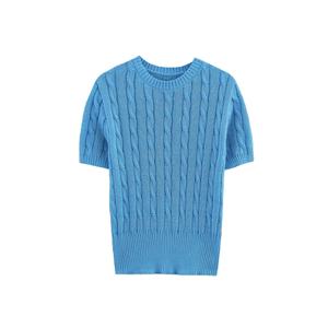 Jersey de punto informal a la moda para mujer, camiseta de colores con cuello redondo y manga corta, diseño Simple, poliéster transpirable para verano - Product Image 2